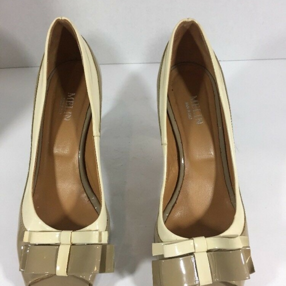 Melin Made in Italy Brown Creme Peep Toe  Leather - Picture 7 of 8